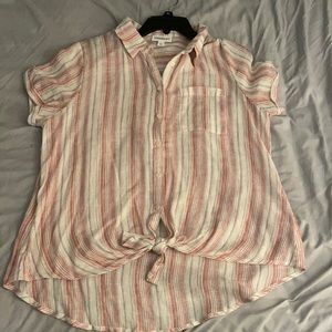 a pink striped top